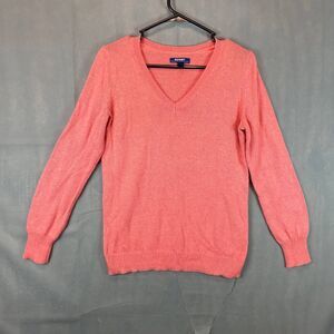 Old Navy Sweater Women Medium Coral Long Sleeve V-Neck Pullover Lightweight